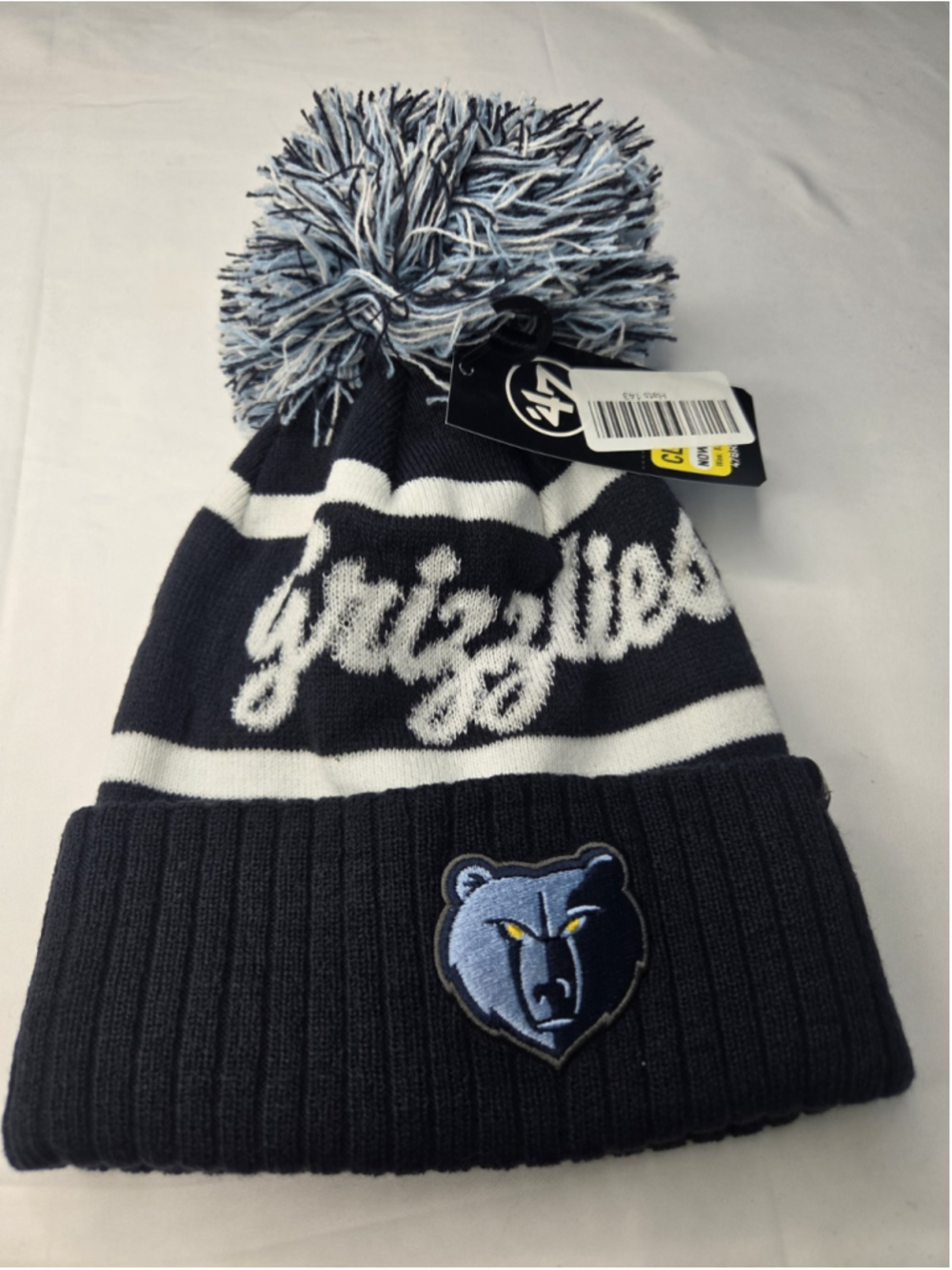 '47 Memphis Grizzlies NBA Cuffed Pom Knit Beanie Navy Blue White NWT #143